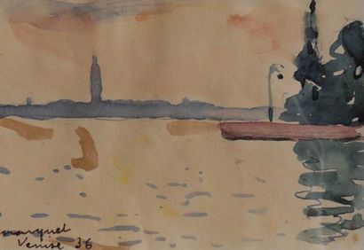 Albert MARQUET (1875-1947) « Vue de San Giorgio », Aquarelle, signé en bas à gauche,...