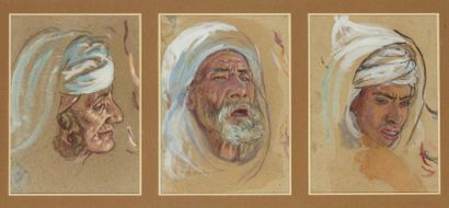 Etienne Alphonse DINET (1861-1929) « Portraits d'Orientaux », Trois dessins au fusain...
