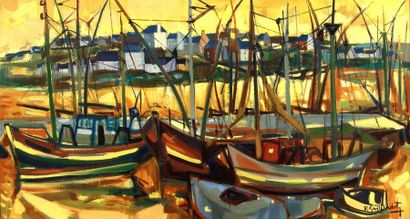 Pierre GAILLARDOT (1910-2002) « Scène de port en Bretagne », Huile sur toile, signée...