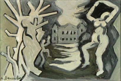 André BEAUDIN (1895-1979) « Composition nocturne aux nus », Huile sur toile, signée...
