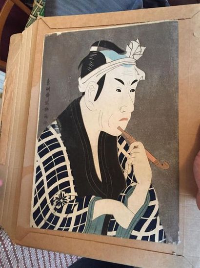 null d'après SHARAKU "Homme à la pipe" Estampe, Beau retirage début XXe. 37 x 25...