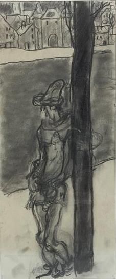 null Gus BOFA (1883-1968)"Personnage appuyé contre un arbre" Dessin au crayon. 19,3...