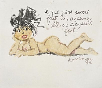 null Raoul HAUSMAN " Zunie " Aquarelle signée et datée 83. 15 x 16.5 cm.