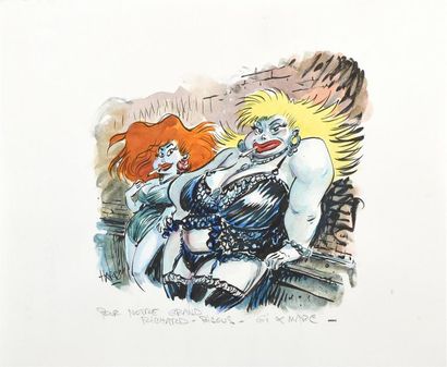 null Marc HARDY (né en 1952) "Lolo et Sucette" Encre et aquarelle signée. 24 x 30...