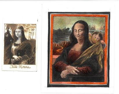 null F'MURRR. "Mona Lisa" Aquarelle. 22 x 18 cm et une autre au lavis 13 x 8.5 cm....