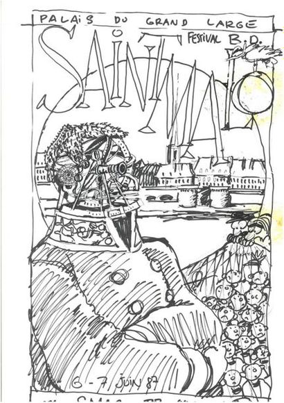 null F'MURRR. "Affiche du Festival de Saint Malo 1987" Bel ensemble de croquis comprenant...