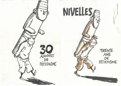 null F'MURRR "Les amis d'Hergé" Sept études et projets à l'encre ou au lavis sur...