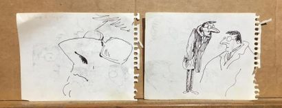 null F'MURRR "Franquin" deux pages de carnet, portrait de Franquin, feutre. 9," x12...