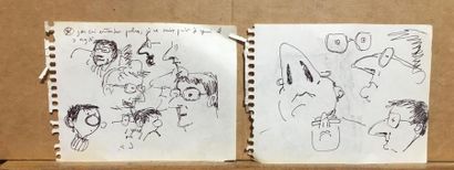 null F'MURRR "Franquin" deux pages de carnet, portrait de Franquin, feutre. 9," x12...