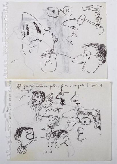 null F'MURRR "Franquin" deux pages de carnet, portrait de Franquin, feutre. 9," x12...