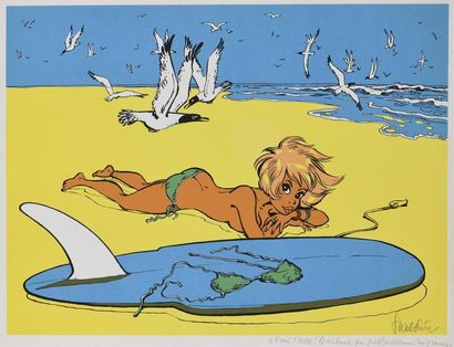 null François WALTHERY (né en 1946) "Natacha - La plage" Sérigraphie en couleur signée...