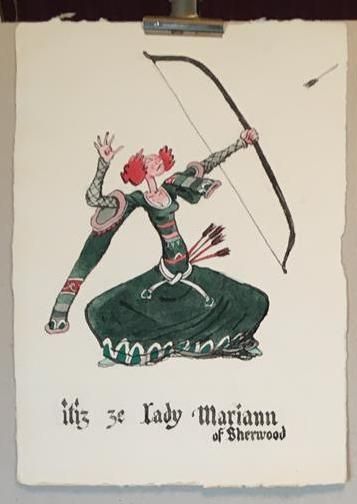 null F'MURRR "Lady Mariann of Sherwood à la robe verte" Encres de couleur. 30 x 21...