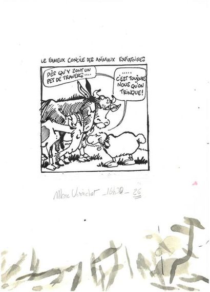 null F'MURRR
"Le fameux concile des animaux expiatoires" Vignette à l'encre de chine,...