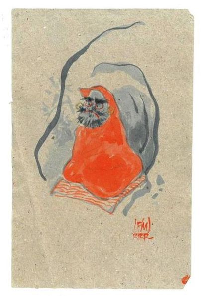 null F'MURRR "Daruma" Encre et aquarelle, signé. 19 x 12 cm.
