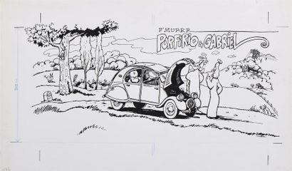 null F'MURRR "Porfirio et Gabriel" Grande vignette de titre à l'encre de chine, signée....