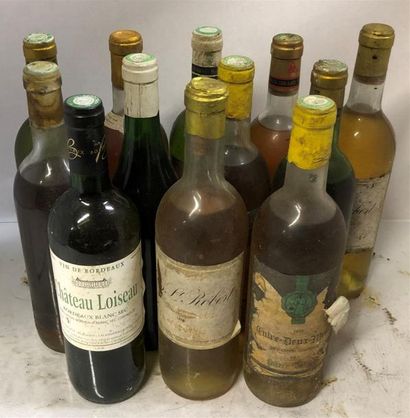 null Lot de 12 bts vin blanc: Bordeaux sec, Grave clos saint Robert 1966, 1972, 1979,...