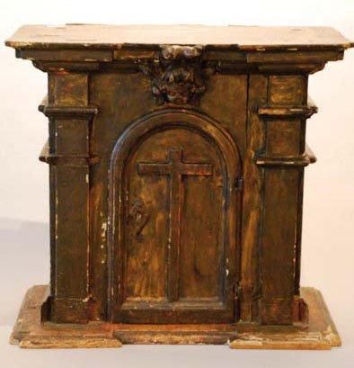 null Tabernacle en bois à patine brune et dorée, style ba­roque. 44 x 23 x 40 cm...
