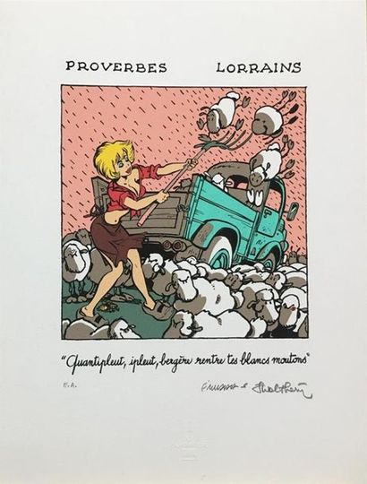 null François WALTHERY et F'MURRR "Proverbes Lorrains" Sérigraphie en couleur éditée...