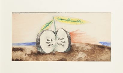  Jean Lurçat, 
Français 1892-1966 - 

Fruits dans un paysage, 1947 ; 

gouache sur... Gazette Drouot