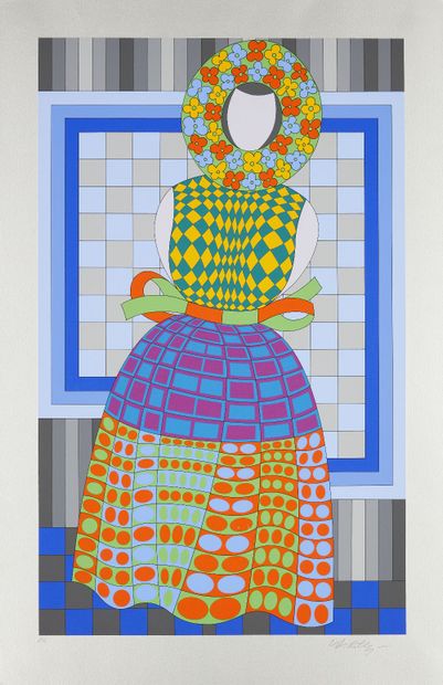  Victor Vasarely,
Hungarian/French 1906-1997,

Fille Fleur, c. 1980;

screenprint... Gazette Drouot