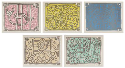  Keith Haring,
American 1958-1990,

Chocolate Buddha 1-5, 1989;

set of five lithographs... Gazette Drouot