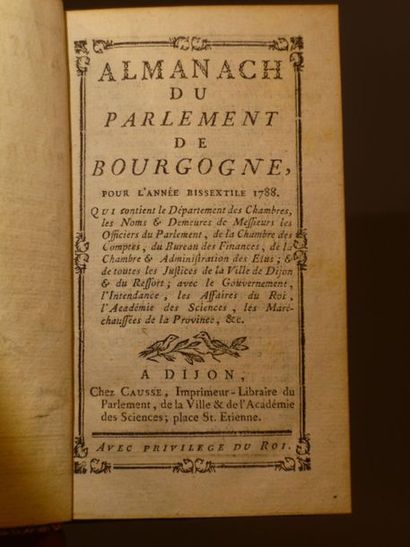 null [BOURGOGNE Almanach du parlement de Bourgogne pour l'année 1788, 1vol in-8 plein...