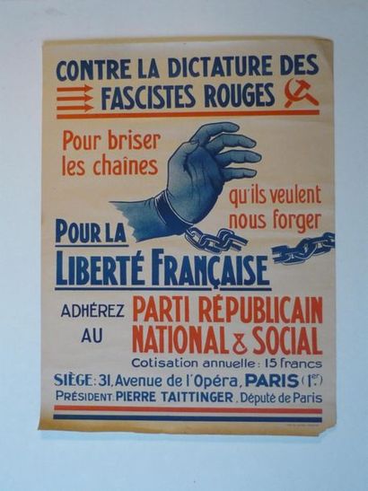 null AFFICHE politique 1930 du Parti républicain national et social de Pierre Taittinger...