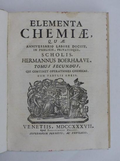 null Hermannus BOERHAAVE, Elementa Chemiae, 2 vol in-6 plein velin, Venitiis 173...