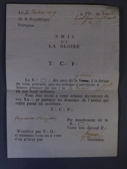 null [Franc-Maçonnerie] Brevet maçonnique du Grand Orient de France du frère Hyacinte...