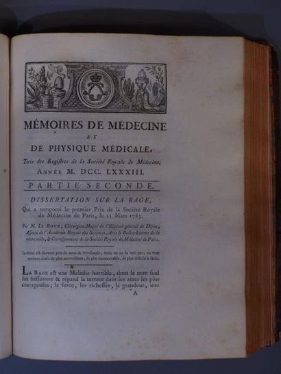null S: Mémoire de la Société de Médecine,1 vol in-4 plein veau, Paris 1783. 2 ème...
