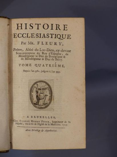 null H[Religiosa] Abbé FLEURY, Histoire écclésiastique, 12 vol in-4 plein veau, tranches...