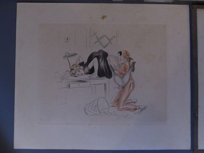 null [Erotica] André COLLOT (1897-1976) 5 vernis mous en couleur dont 4 encadrées,...