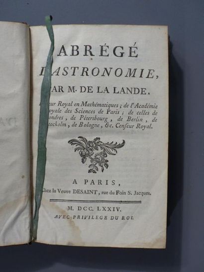 null Jérôme LALANDE, Abrégé d'astronomie, 1 vol in-4 plein veau marbré complet de...
