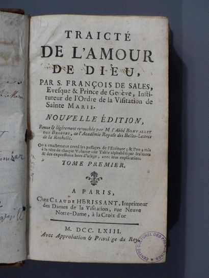 null H [Religiosa] François de SALES, Traité de l'Amour de Dieu, 2 vol in-4 plein...