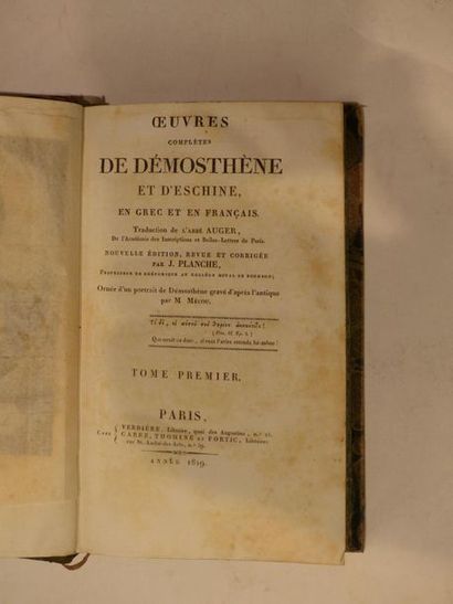 null L : DEMOSTHENE, Oeuvres, 10 vol in-8 demi basane, Paris 1819. Frontispice gravé...