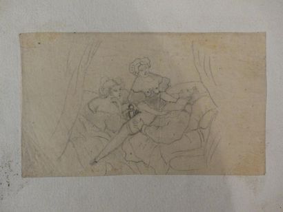 null [Erotica] Réunion de 4 dessins érotiques sur calque et papier. XIXème siècl...