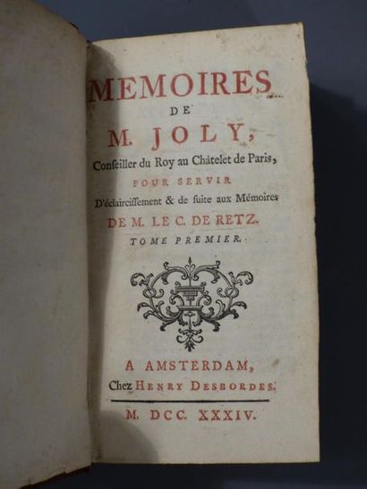 null Mémoires de M JOLY, 2 tomes en 1 vol relié plein veau à nersf, Amsterdam 17...