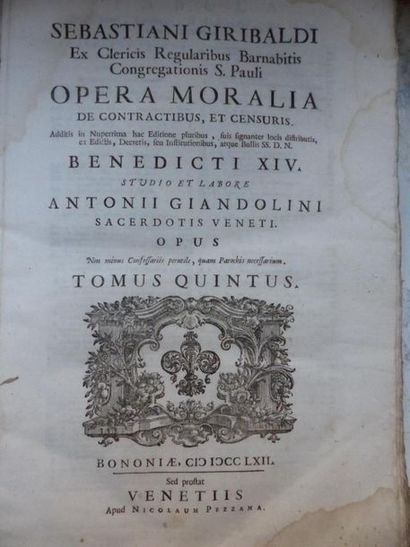 null [Religiosa] Sebastiani GIRIBALDI, Opera Moralia, 4 vol in-folio cartonnés, manque...
