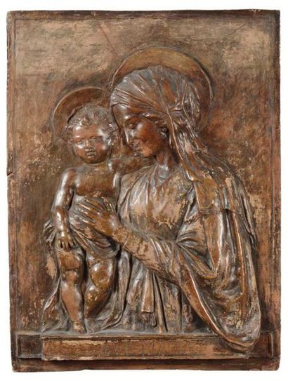 ateliers de Antonio Rossellino, Benedetto da Maian Haut-relief en terre cuite "Vierge...