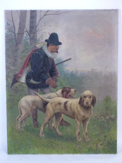 SEIGNOL. Chasseur et ses chiens. Claudius SEIGNOL (1858-1926) Chasseur et ses chiens,...