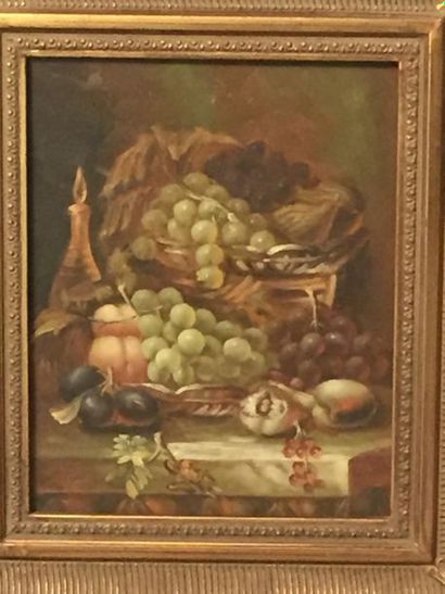 null Ecole française du XXème siècle, Nature morte sur un entablement, huile sur...