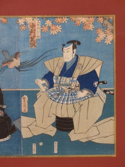 JAPON, estampe JAPON. 
Estampe de Toyokuni, représentant deux Samouraï acteurs de...