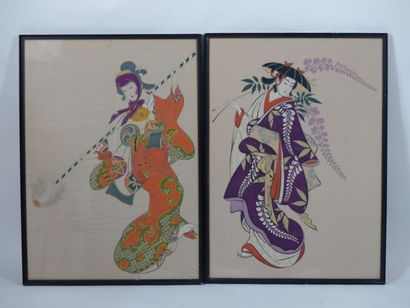 JAPON. Deux peintures à l'encre et couleur JAPON, XXème siècle
Deux peintures à l'encre...