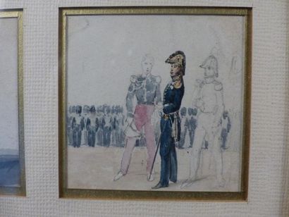 D'APRÈS ÉDOUARD DETAILLE Réunion de deux vignettes d'après Edouard Detaille, Grenadiers,...