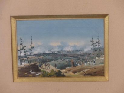 Eugène BAZIN scènes de bataille, Eugène BAZIN (1799 - 1866), Réunion de 3 gouaches...