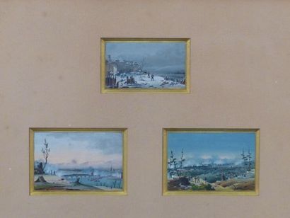 Eugène BAZIN scènes de bataille, Eugène BAZIN (1799 - 1866), Réunion de 3 gouaches...