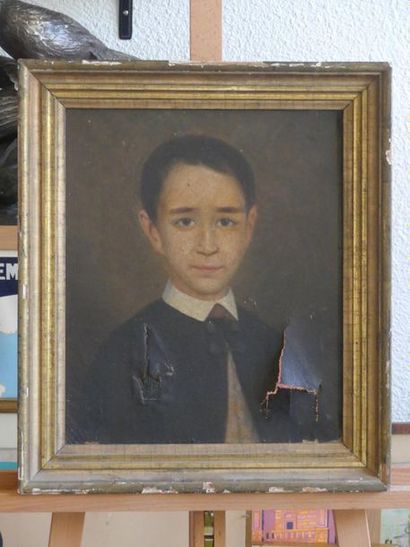 Huile sur toile Ecole française du XXème siècle. Portrait d'un jeune garçon. Huile...