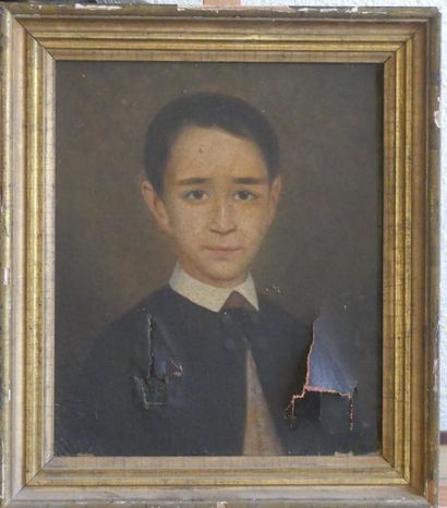 Huile sur toile Ecole française du XXème siècle. Portrait d'un jeune garçon. Huile...