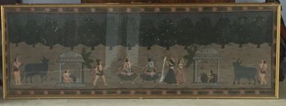 Inde. Frise d'une scène religieuse Inde. Frise d'une scène religieuse, peinture sur...