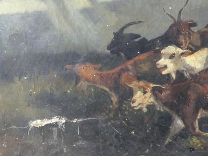 Huile sur toile Ecole française du XXème siècle. Huile sur toile, Berger et ses moutons....